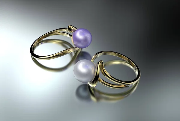 3D-s illusztráció, arany és ezüst gyűrű rubinnal — Stock Fotó