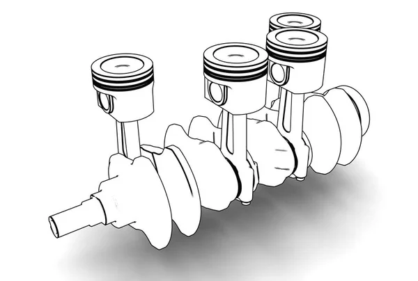 3d illustration of crankshaft with engine pistons — Stock Photo, Image