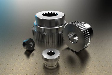 Oluklu mil ve cogwheels 3D çizimi