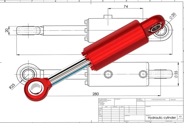 3D illustratie van hydraulische cilinder — Stockfoto