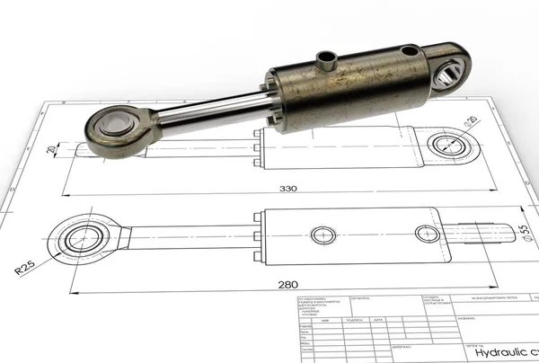 3D illustratie van hydraulische cilinder — Stockfoto