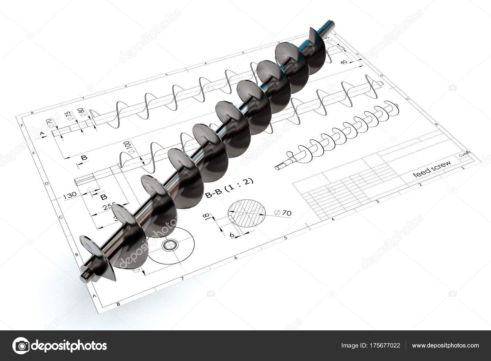 Illustration Archimedes Screw Engineering Drawing Stock Photo by