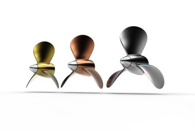 Pervaneleri üzerinde beyaz izole 3D çizimi