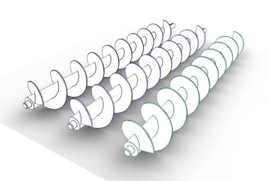 Arşimet vidası beyaz izole 3D çizimi