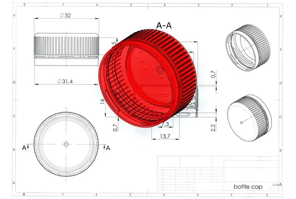 plastik şişe kapağı Mühendislik Çizim yukarıda 3D çizimi