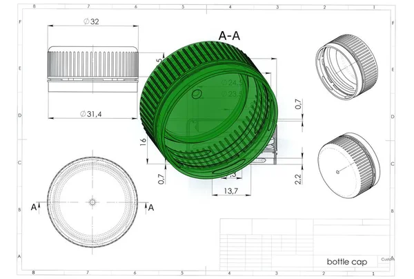 Ilustração Tampa Garrafa Plástico Acima Desenho Engenharia — Fotografia de Stock