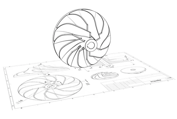turbo fan Mühendislik Çizim yukarıda 3D çizimi