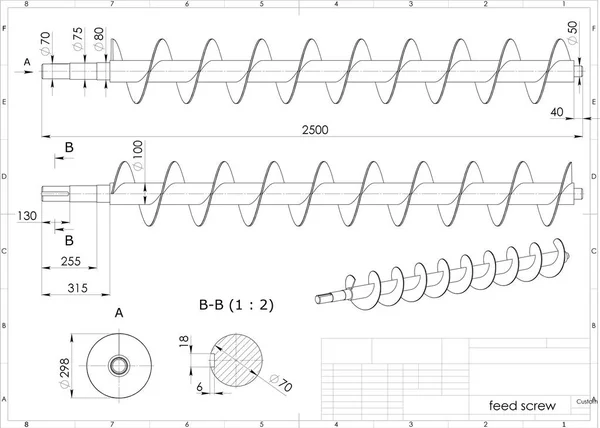 Illustration Archimedes Screw Engineering Drawing — Stock Photo, Image