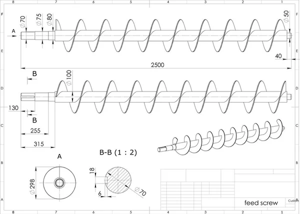 Illustratie Van Archimedes Schroef Boven Technische Tekening — Stockfoto