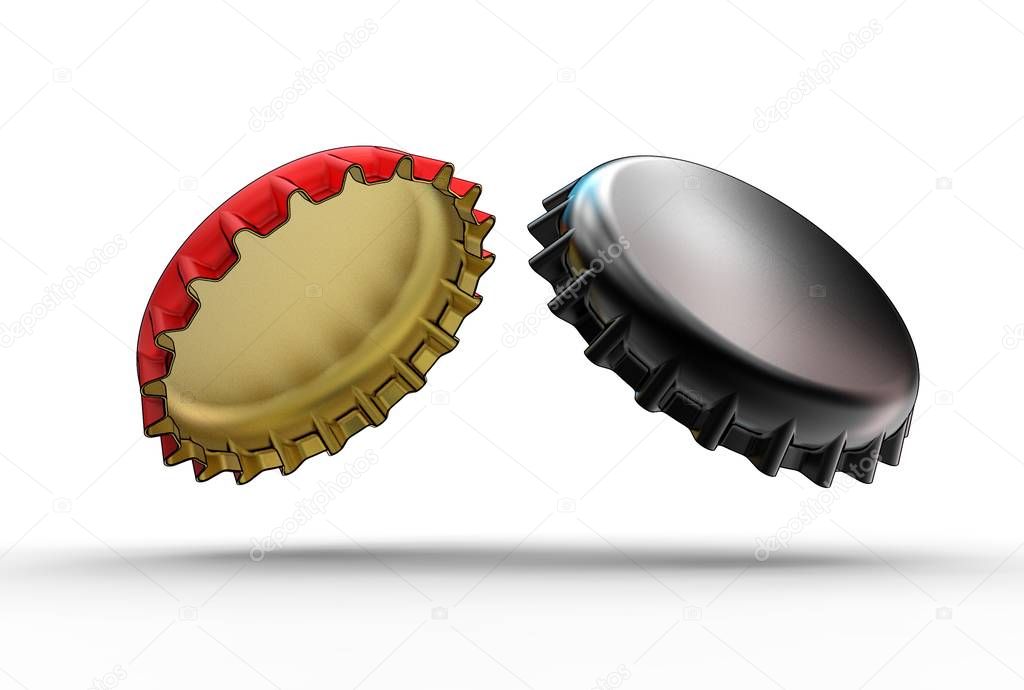3d illustration of iron bottle caps