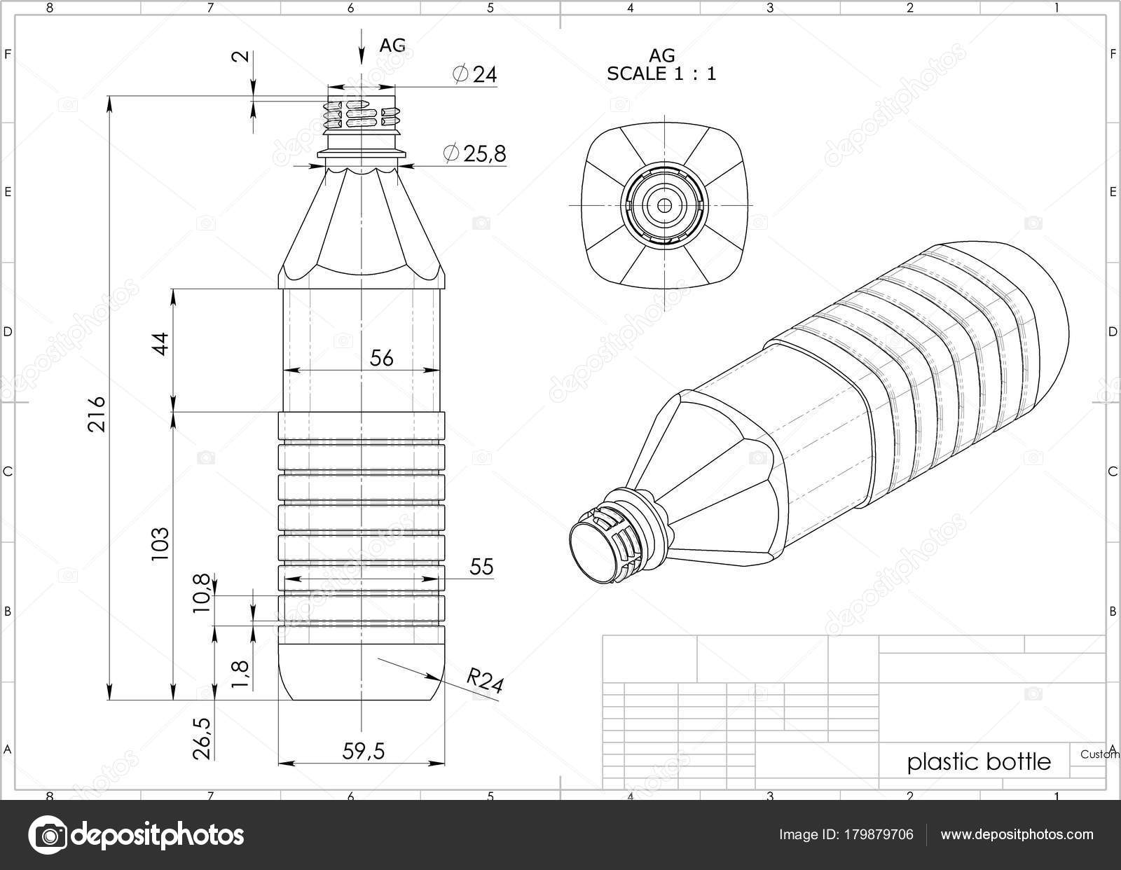 Illustration Plastic Bottle Engineering Drawing Stock Photo by ©ildarss