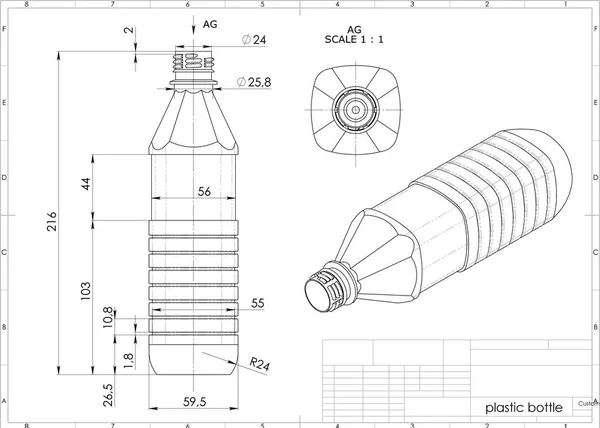 Illustration Plastic Bottle Engineering Drawing — Stock Photo, Image
