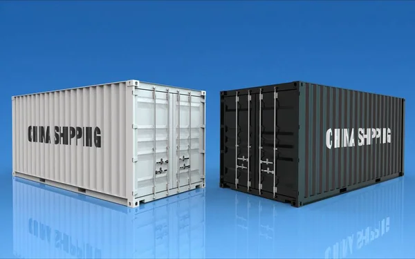 3d illustration of china containers isolated on blue