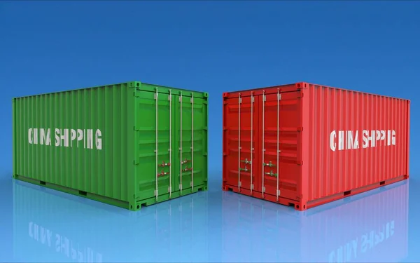 Illustratie Van China Containers Geïsoleerd Blauw — Stockfoto