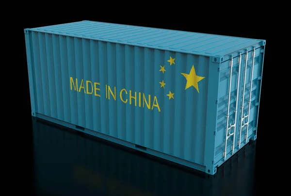 3d illustration of china container isolated on black