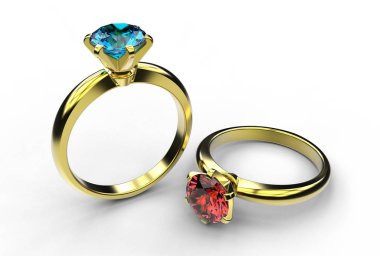 Pırlanta altın yüzük beyaz izole 3D çizimi