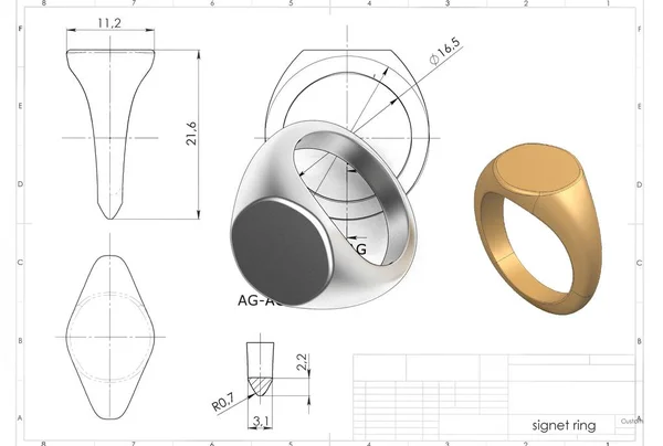 Ilustración Del Anillo Sello Por Encima Del Dibujo Ingeniería — Foto de Stock