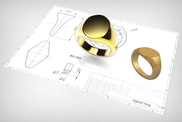 Ilustración Del Anillo Sello Por Encima Del Dibujo Ingeniería — Foto de Stock