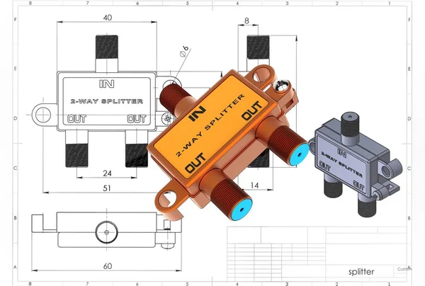 Illustratie Van Kabel Splitter Boven Technische Tekening — Stockfoto