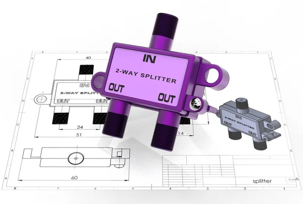 Illustrazione Cavo Splitter Sopra Disegno Ingegneria — Foto Stock