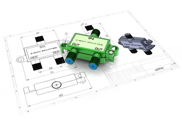 Ilustración Del Divisor Cable Por Encima Del Dibujo Ingeniería — Foto de Stock