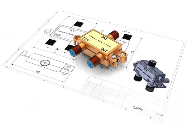 Illustrazione Cavo Splitter Sopra Disegno Ingegneria — Foto Stock