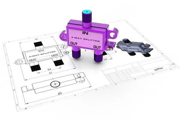 Illustrazione Cavo Splitter Sopra Disegno Ingegneria — Foto Stock