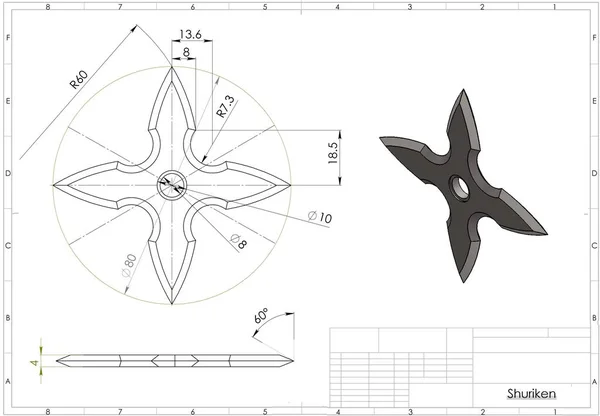 Illustration Ninja Shuriken Star Dessus Dessin Ingénierie Technique — Photo
