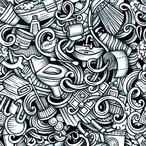 Vetor de banheiro mão desenhada doodles padrão sem costura. Projeto de fundo de gráficos . —  Vetores de Stock