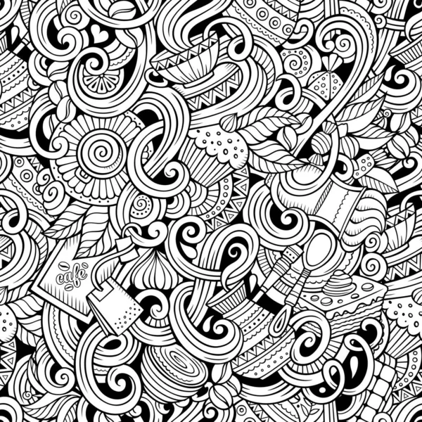 Tecknad handritade doodles café, kafé sömlöst mönster — Stockfoto