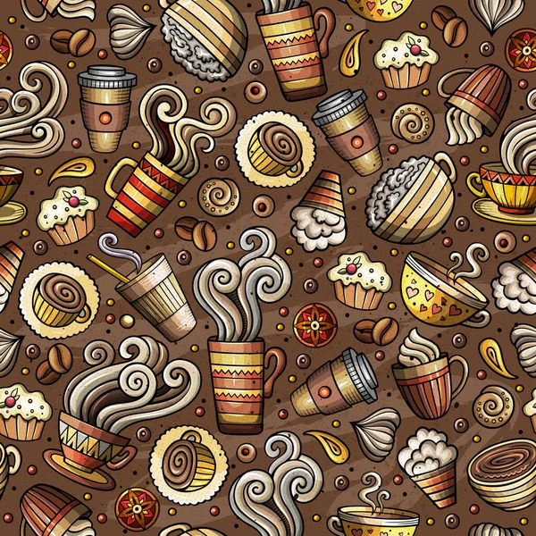 Cartoon coffee shop seamless pattern