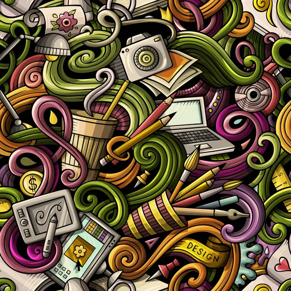 Desenhos animados rabiscos desenhados à mão sobre o tema de Design padrão sem costura — Fotografia de Stock