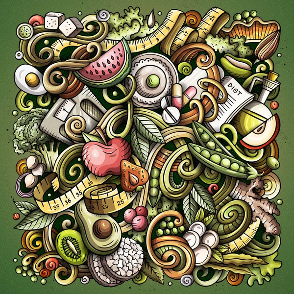 Cartoon doodles Diet food color illustration — Stock Photo, Image