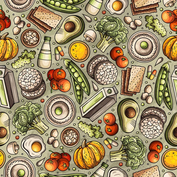 Dieta disegnata a mano del fumetto modello senza soluzione di continuità alimentare — Foto Stock