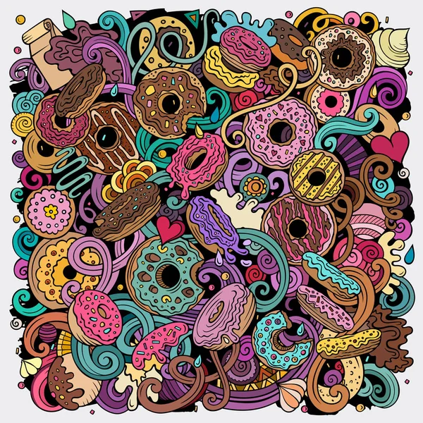 Иллюстрация пончиков с нарисованными вручную каракулями. Дизайн плакатов Sweets — стоковое фото