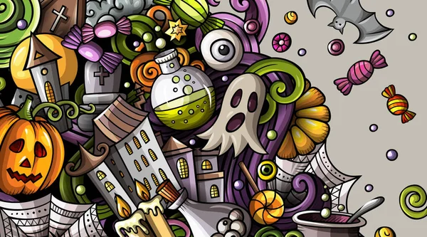 Cartone animato carino colorato disegnato a mano scarabocchi Buon Halloween banner — Foto Stock