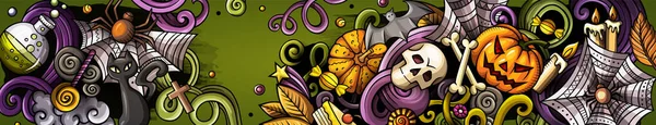 Κινούμενο σχέδιο χαριτωμένο πολύχρωμο χέρι doodles Καλή Halloween banner — Φωτογραφία Αρχείου