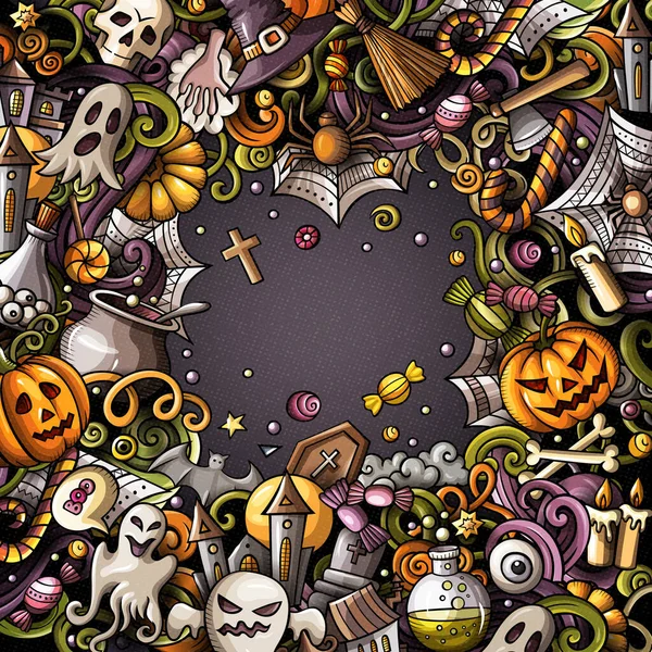 Tecknad söt klotter handritade Happy Halloween ram design — Stockfoto