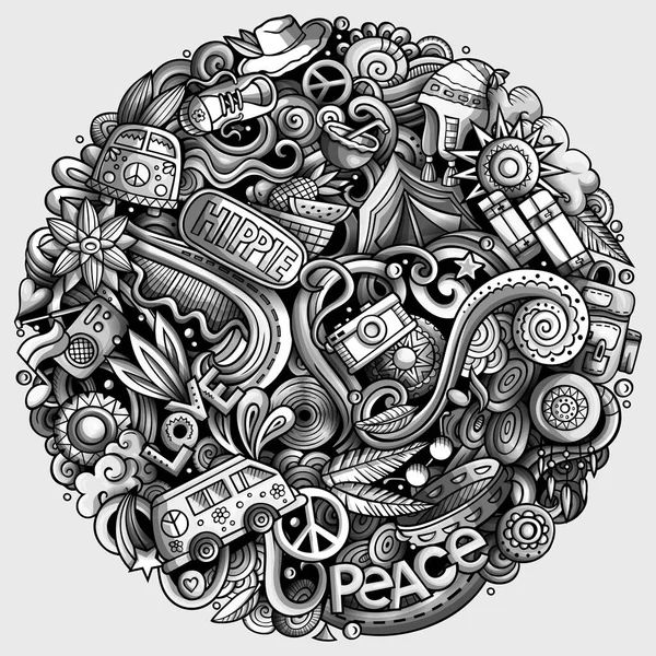 Ілюстрація каракулів, намальована рукою хіппі. Дизайн плакату Hippy . — стокове фото