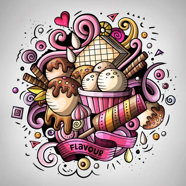 Cartoon cute doodles hand drawn Ice cream illustration — Stock Photo, Image