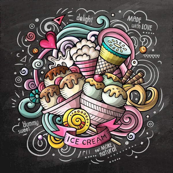 Cartoon cute doodles hand drawn Ice cream illustration — Stock Photo, Image