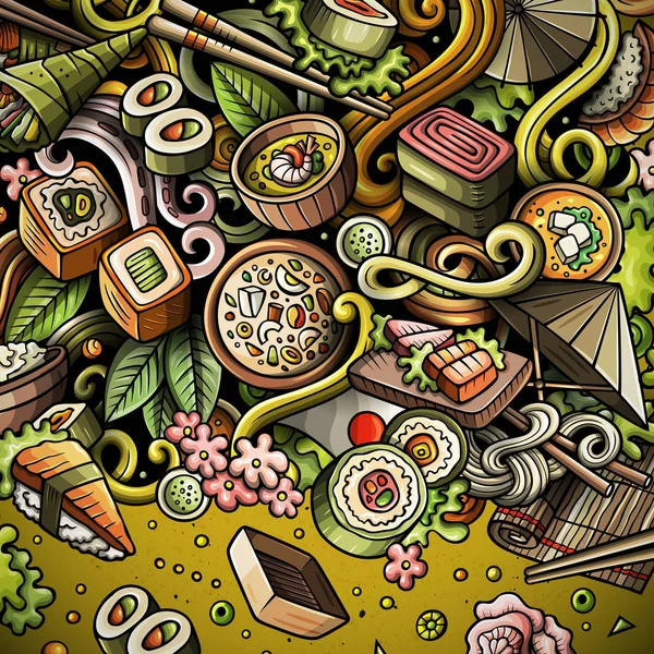 Κινούμενα σχέδια ζωγραφισμένα στο χέρι doodles Ιαπωνία πλαίσιο τροφίμων — Φωτογραφία Αρχείου