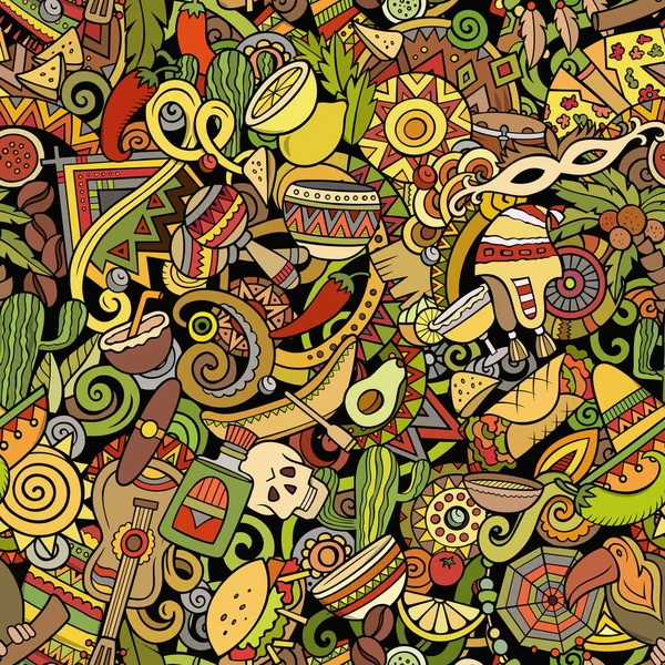 Tecknad söta doodles Latinamerika sömlös mönster — Stockfoto