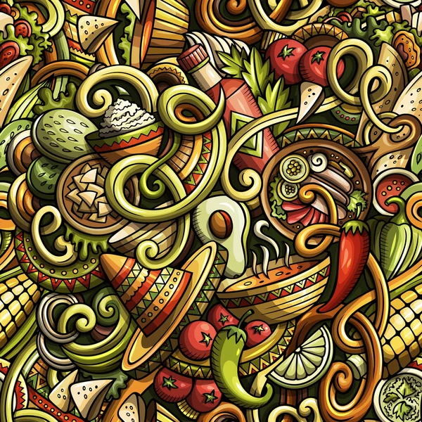 Cartoon mexican food doodles seamless pattern