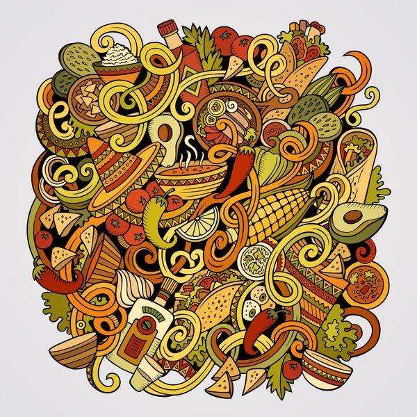 Dibujos animados garabatos lindo comida mexicana ilustración — Foto de Stock