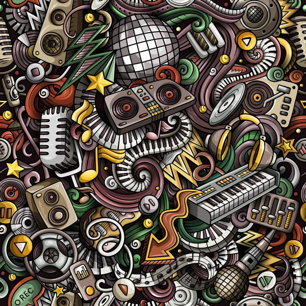 Cartoon cute doodles Disco muzyka bezproblemowy wzór — Zdjęcie stockowe