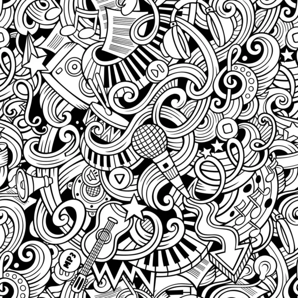 Cartoon handgetekende doodles muziek naadloze patroon — Stockfoto
