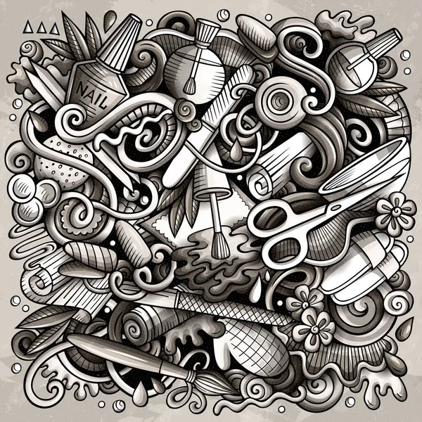 Nail Salon mão desenhado doodles ilustração. Design de cartaz de manicure . — Fotografia de Stock