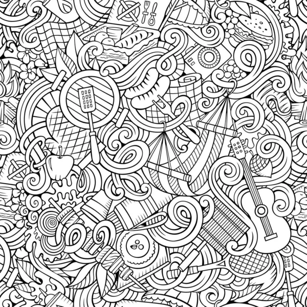Desenhos animados desenhados à mão piquenique doodles sem costura padrão — Fotografia de Stock