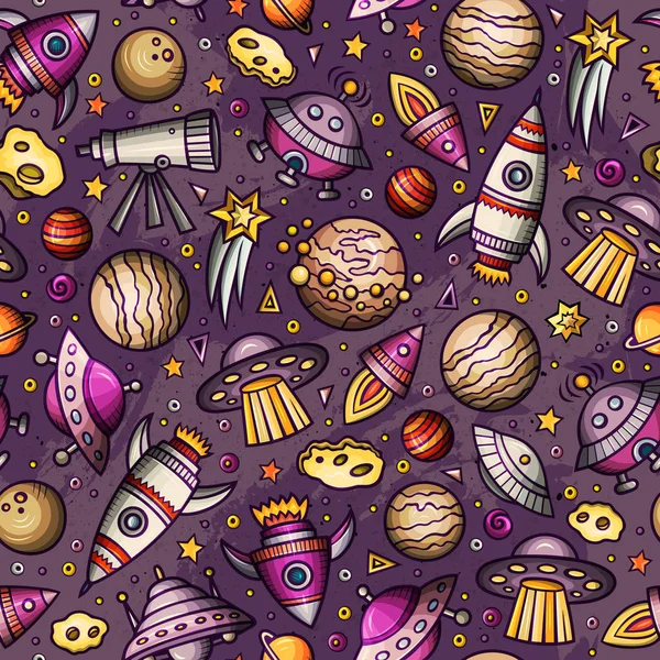 Cartoon handgezeichneten Raum, Planeten nahtlose Muster — Stockfoto